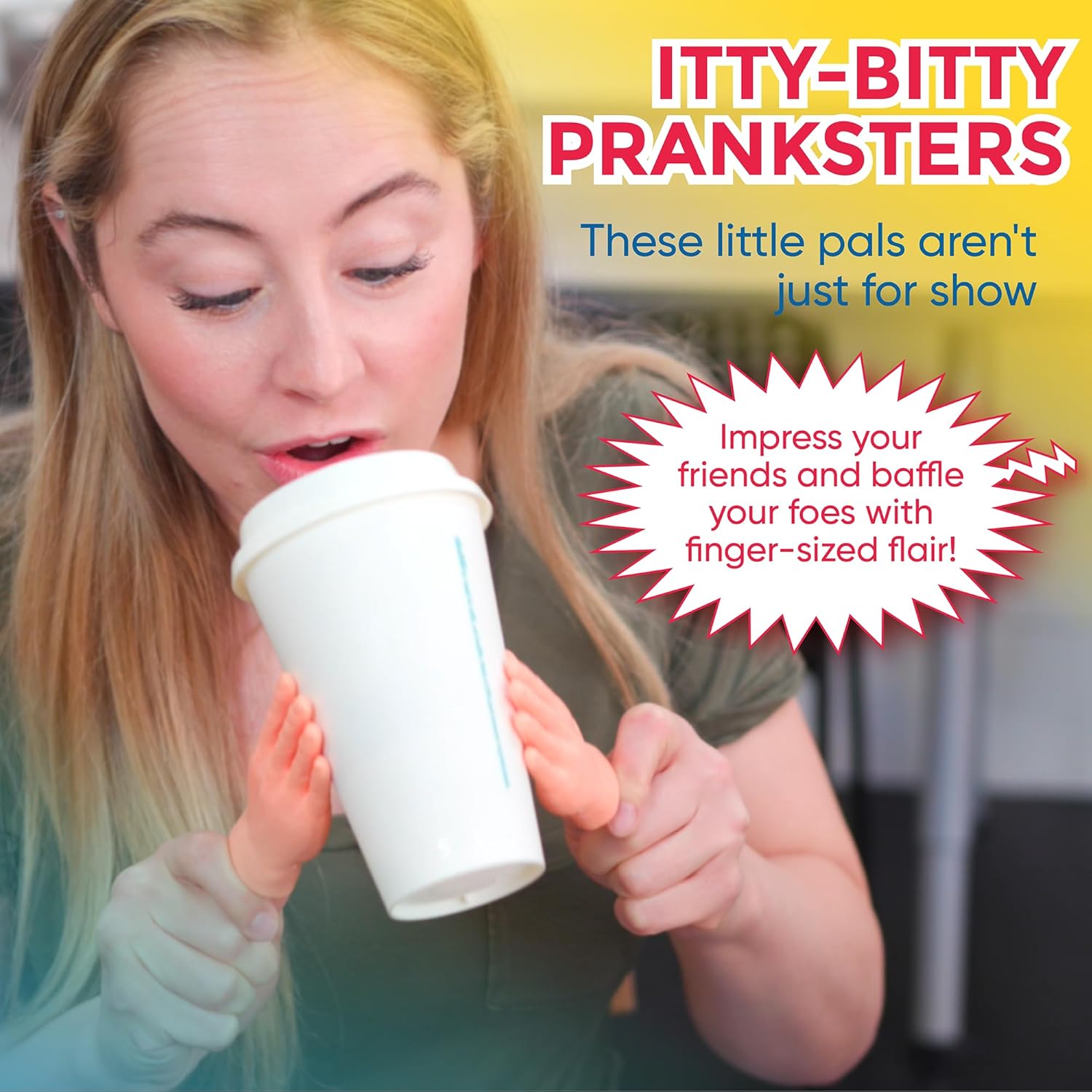 DR DINGUS Tiny Hands (2 Pair) - Patented Rubber Design for Realistic Look & Feel - Little Small Mini Stick Puppet - Make Anyone Laugh - Pocket Sized Hilarity and Big Laughs - Friend & Family Fun